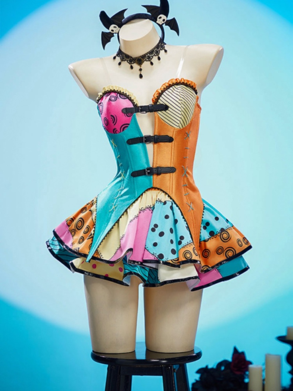 Sally Halloween Costume: Colorblock Patchwork Bustier Dress